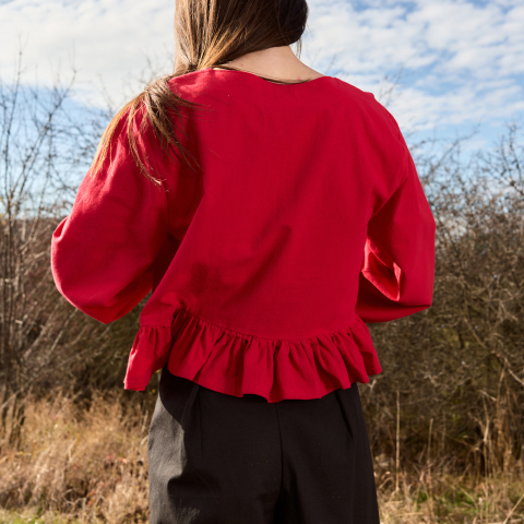 Bluza bumbac cu elastic la mâneci si volanas in talie. [1]