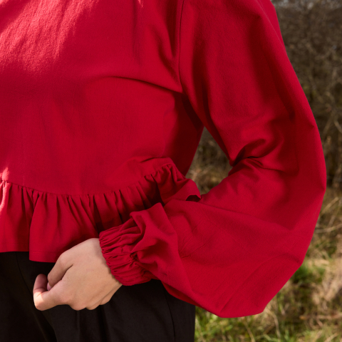 Bluza bumbac cu elastic la mâneci si volanas in talie. [4]