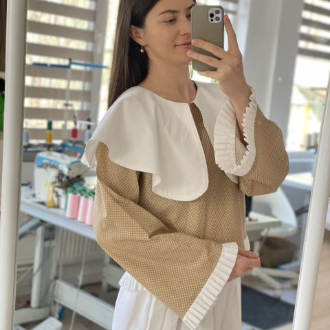 Femei - Bluza bumbac cu guler si pliuri