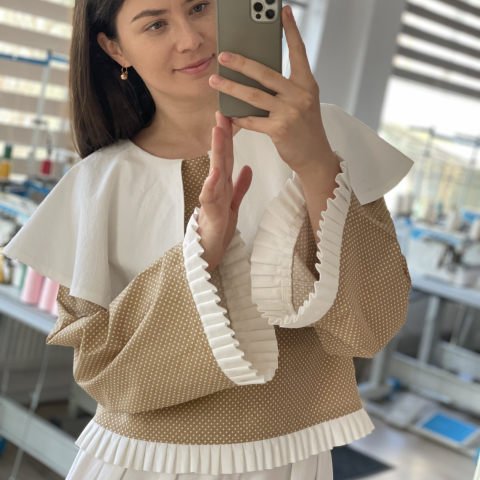 Bluza bumbac cu guler si pliuri [1]