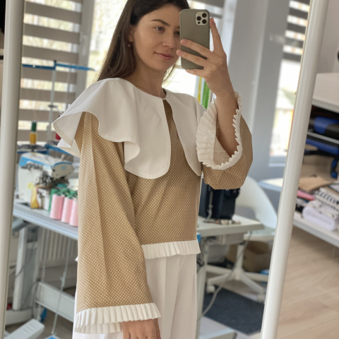 Bluza bumbac cu guler si pliuri [3]