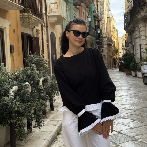 Femei - Bluza bumbac cu pliuri Linea