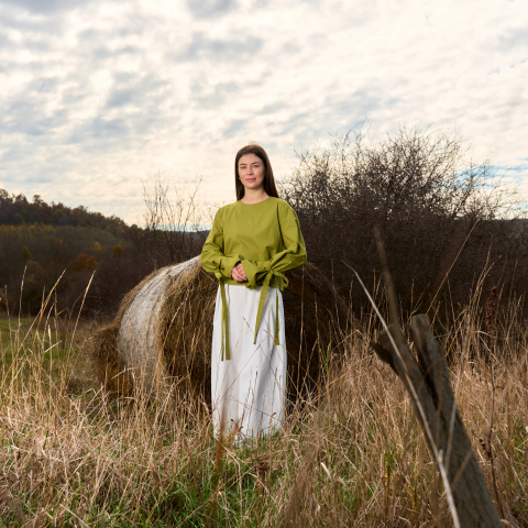 Bluza bumbac Olive cu snur reglabil [4]