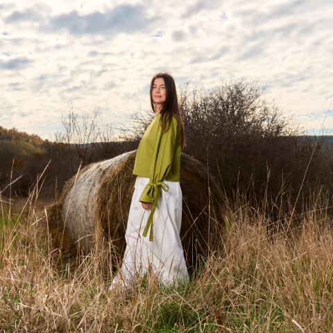 Bluza bumbac Olive cu snur reglabil [6]