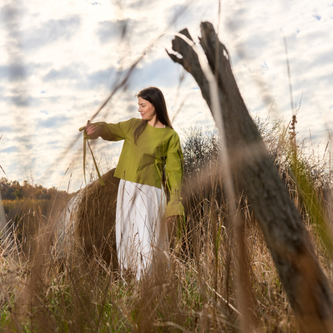 Bluza bumbac Olive cu snur reglabil [3]