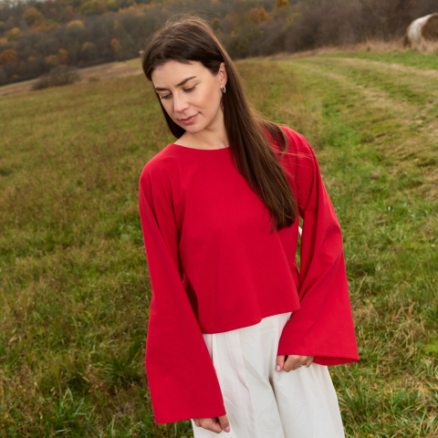 Bluza bumbac rosu cu funda natur spate [3]