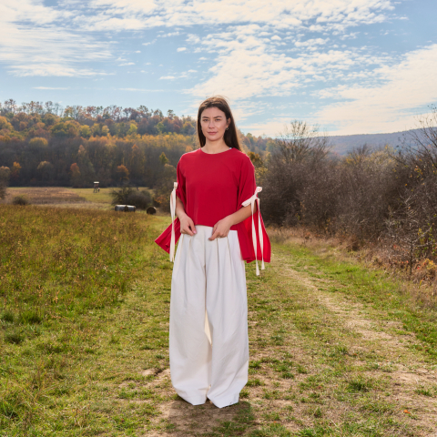 Bluza bumbac roșu cu mâneci largi Selena [1]