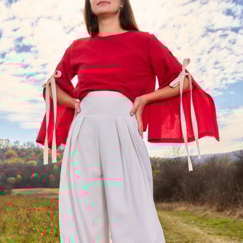 Bluze rafinate - Bluza bumbac roșu cu mâneci largi Selena