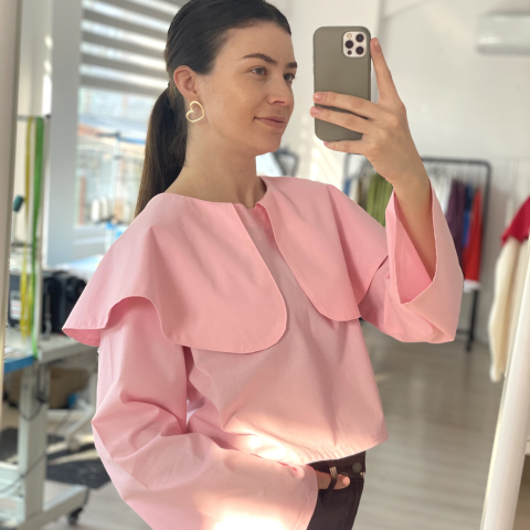 Bluza bumbac roz cu guler Bujor [3]