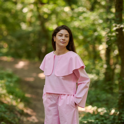 Bluze rafinate - Bluza bumbac roz cu guler Bujor