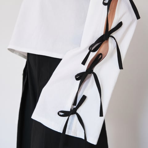 Bluză din bumbac cu mâneci lungi și fundițe laterale – Casual & Elegant [2]