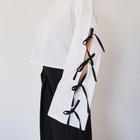Bluză din bumbac cu mâneci lungi și fundițe laterale – Casual & Elegant [4]