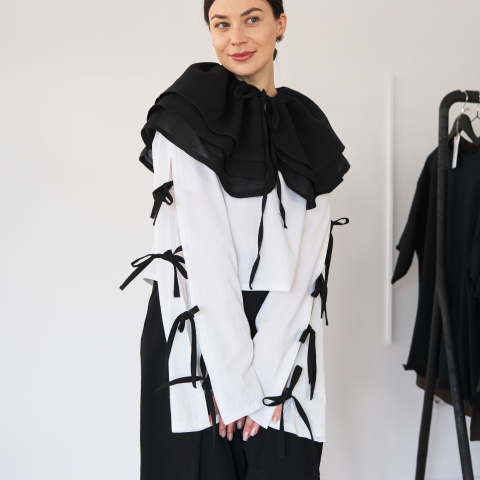 Bluză din bumbac cu mâneci lungi și fundițe laterale – Casual & Elegant [8]