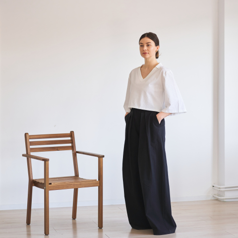 Bluză albă din bumbac natural, croială oversized și mâneci largi [3]