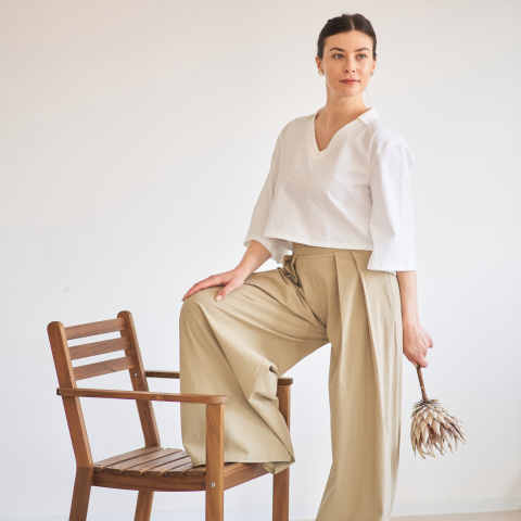 Bluză albă din bumbac natural, croială oversized și mâneci largi [5]