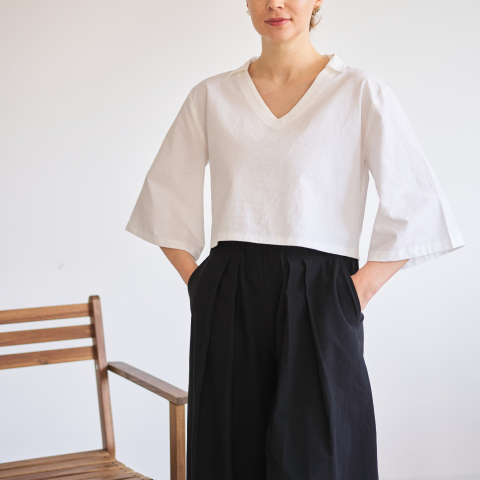Bluză albă din bumbac natural, croială oversized și mâneci largi [2]