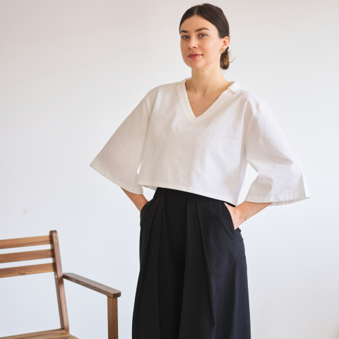 Bluze rafinate - Bluză albă din bumbac natural, croială oversized și mâneci largi