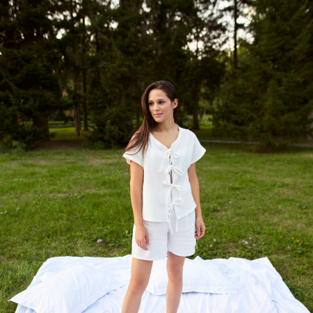 Bluze rafinate - Bluză de pijama din muselină – material moale și respirabil