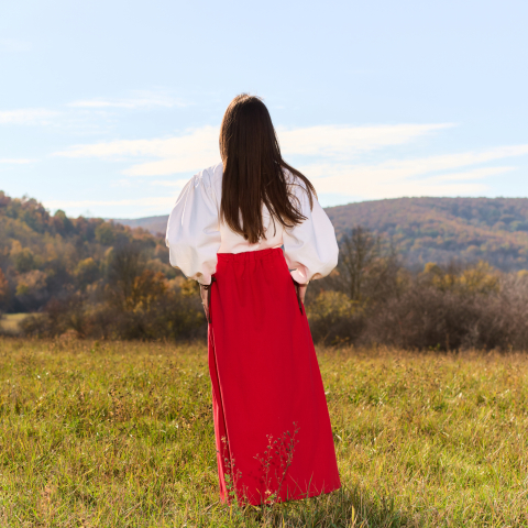 Fustă lungă din bumbac natural roșu gros [4]