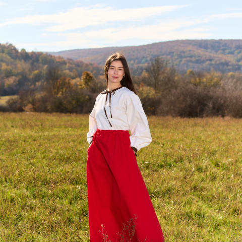 Fustă lungă din bumbac natural roșu gros [1]