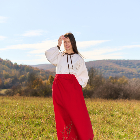 Fuste cu personalitate - Fustă lungă din bumbac natural roșu gros