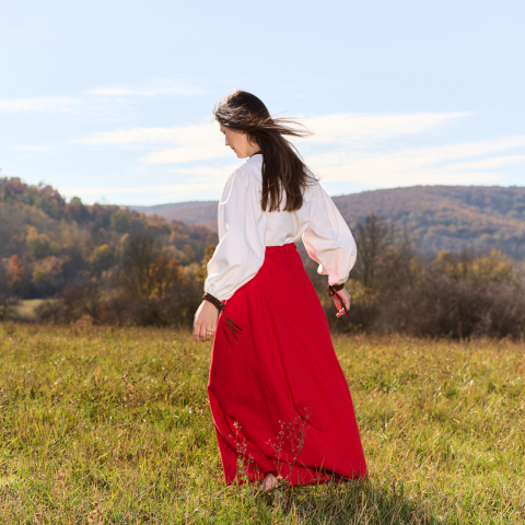 Fustă lungă din bumbac natural roșu gros [5]