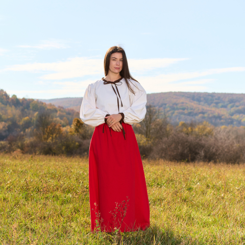 Fustă lungă din bumbac natural roșu gros [2]