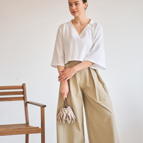Pantaloni damă largi din bumbac natural cu fermoar ascuns – Confort și eleganță [6]