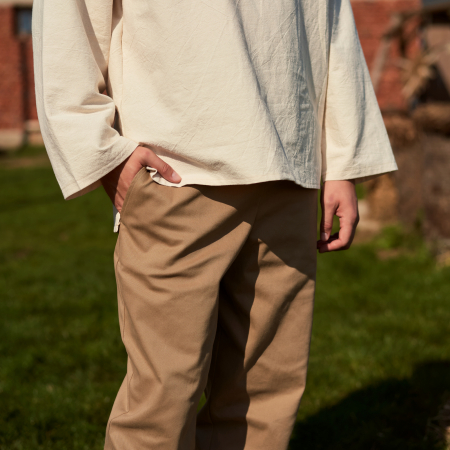Pantaloni casual din bumbac gros cu elastic la talie și glezne, maro deschis [1]