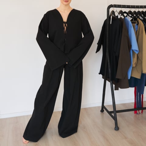 Pantaloni largi din bumbac cu talie elastică și buzunare - Casual & confortabili [2]