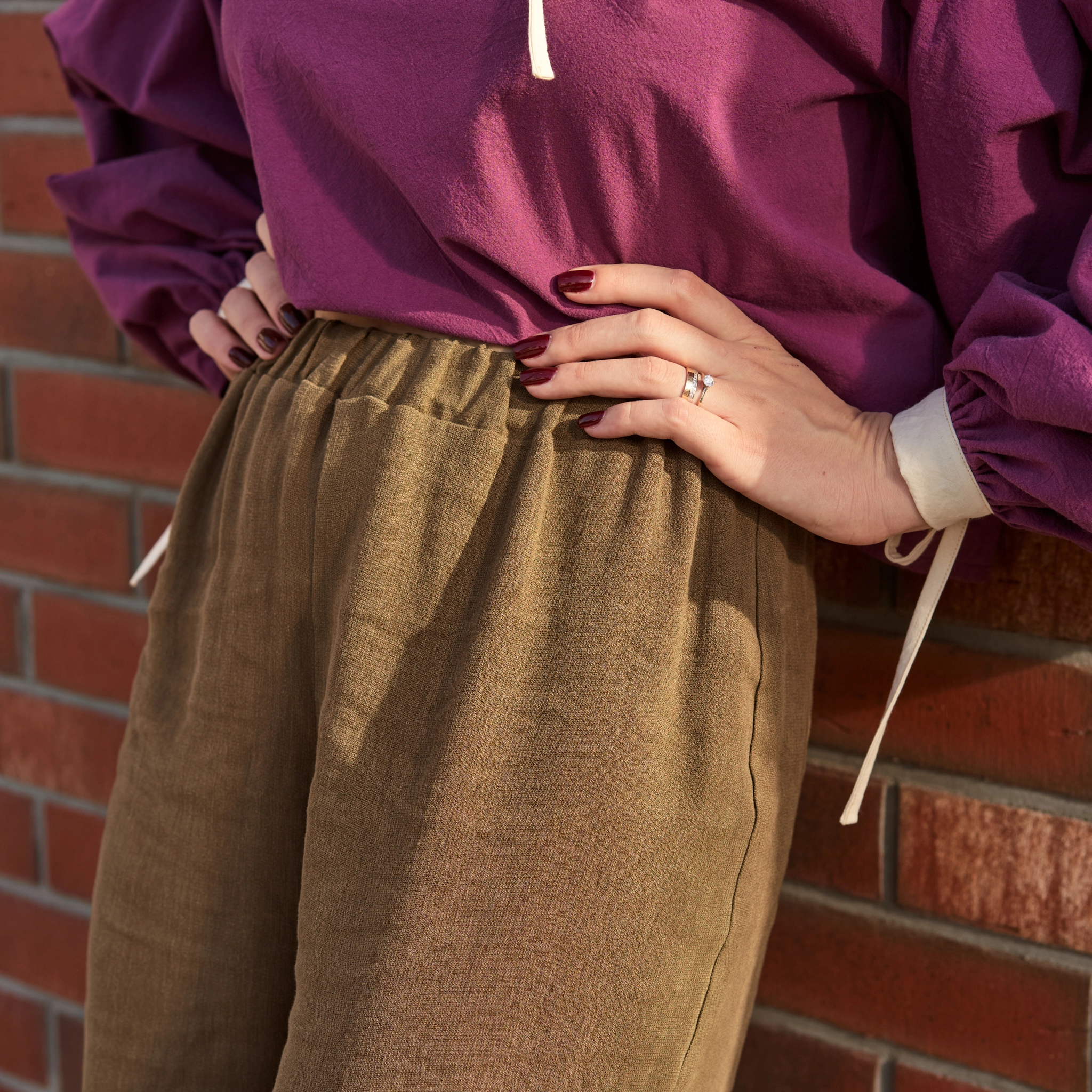 Pantaloni lungi din in pentru femei, croi larg, talie elastică, stil casual-chic [5]