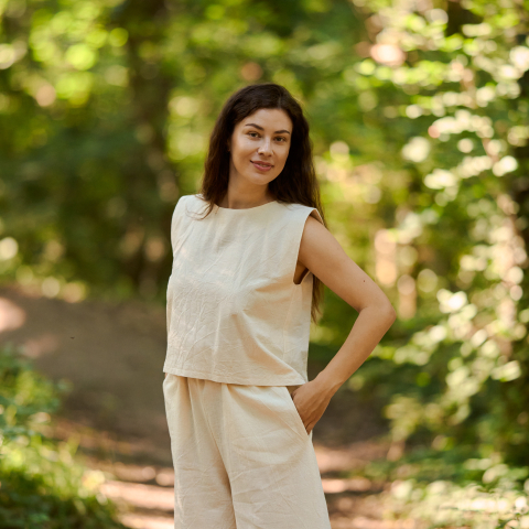 Pantaloni lungi lejeri de vara natur [5]