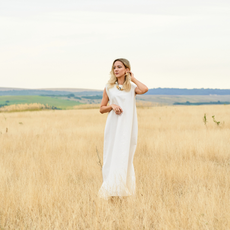 Femei - Rochie lungă din bumbac natural 100%, culoare natur - Confortabilă și elegantă
