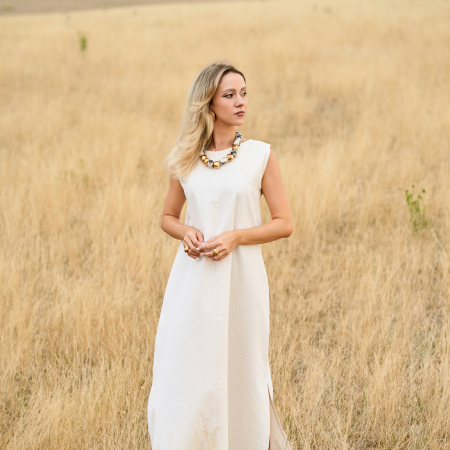 Rochie lungă din bumbac natural 100%, culoare natur - Confortabilă și elegantă [4]
