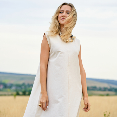 Rochie lungă din bumbac natural 100%, culoare natur - Confortabilă și elegantă [1]