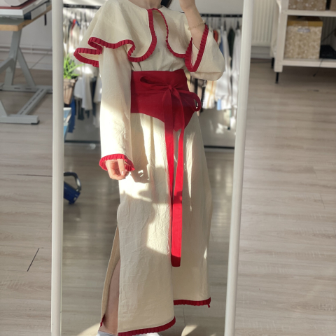 Rochie din panza de bumbac cu guler si brau [2]