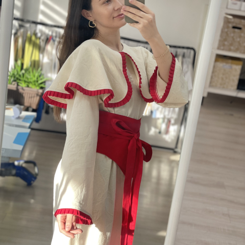 Rochie din panza de bumbac cu guler si brau [3]