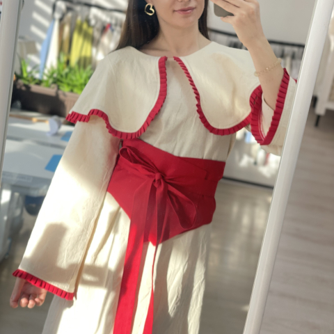 Femei - Rochie din panza de bumbac cu guler si brau