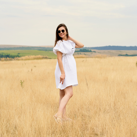 Outfit complet - Rochie de Vară Oversized din Bumbac Waffle cu Șnur