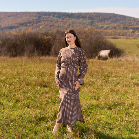 Rochie bumbac natural cu șlițuri laterale si snur reglabil in talie [1]