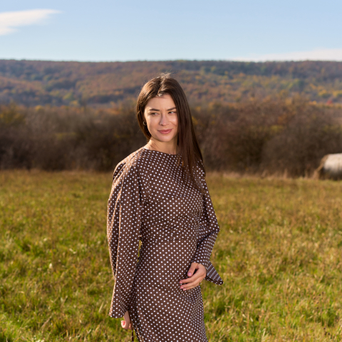 Rochie bumbac natural cu șlițuri laterale si snur reglabil in talie [6]