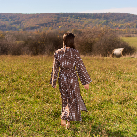 Rochie bumbac natural cu șlițuri laterale si snur reglabil in talie [3]