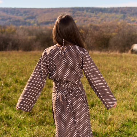 Rochie bumbac natural cu șlițuri laterale si snur reglabil in talie [5]