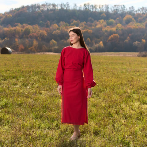 Outfit complet - Rochie bumbac natural cu snur reglabil in talie