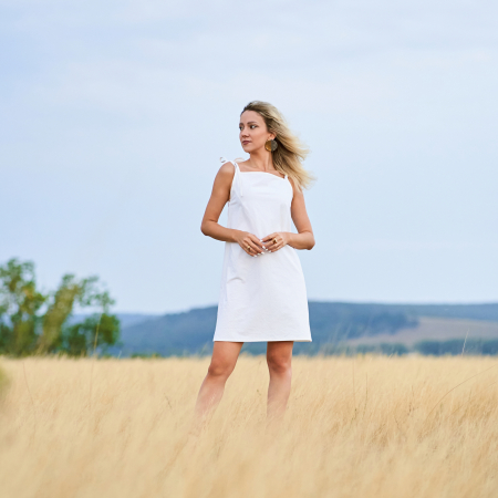 Rochie de Vară din Bumbac Natural – Detalii cu Fundițe pe Umeri [2]