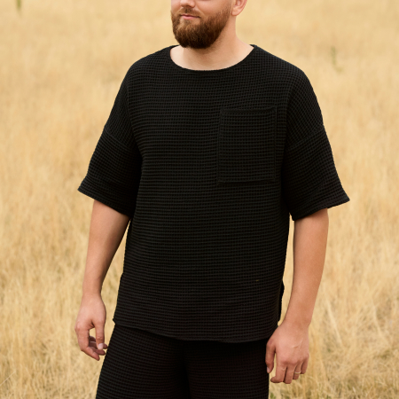 Set Pantaloni Scurți și Tricou din Bumbac Waffle cu Buzunare Aplicate [1]