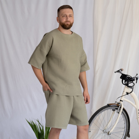 Set Pantaloni Scurți și Tricou din Bumbac Waffle cu Buzunare Aplicate [3]