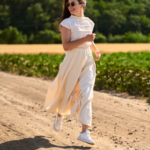 Outfit complet - Set de vară din bumbac natur – top cu elastic în talie și fustă lungă lejeră cu talie elastică