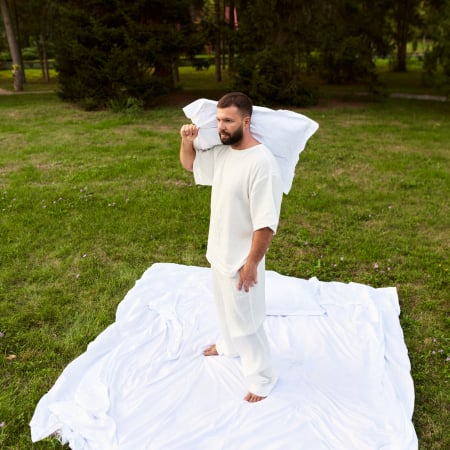 Bărbați - Pijama bărbați din muselină organică – tricou oversized & pantaloni lungi
