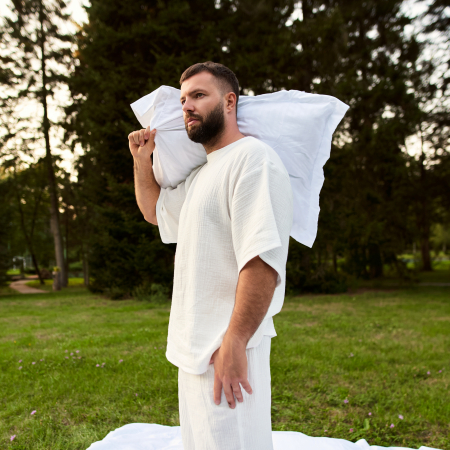 Pijama bărbați din muselină organică – tricou oversized & pantaloni lungi [2]